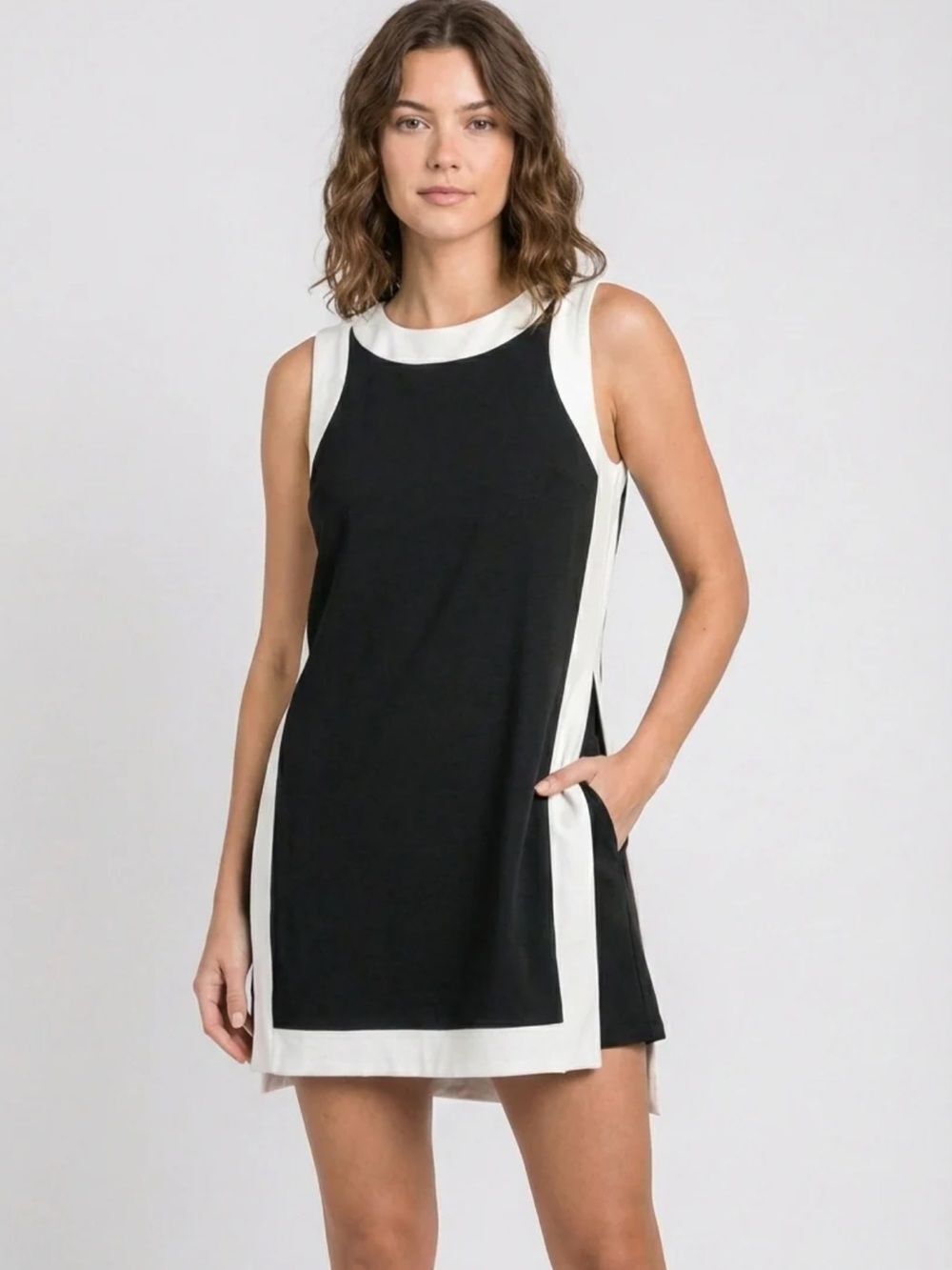 Sleeveless Black Tunic with White Trim